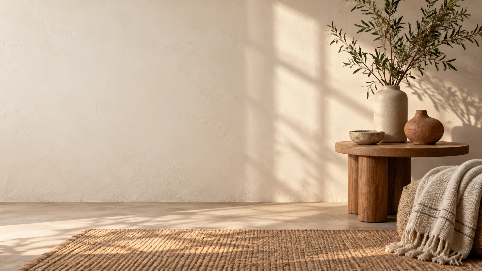 Warm home interior with woven textile and natural lighthero_1